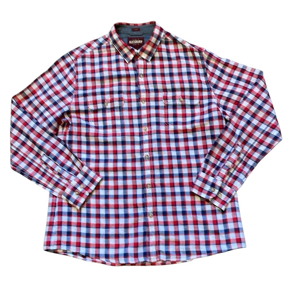 Alesbury Long Sleeve Button Down Slim Linen‎ Plaid Blend Shirt